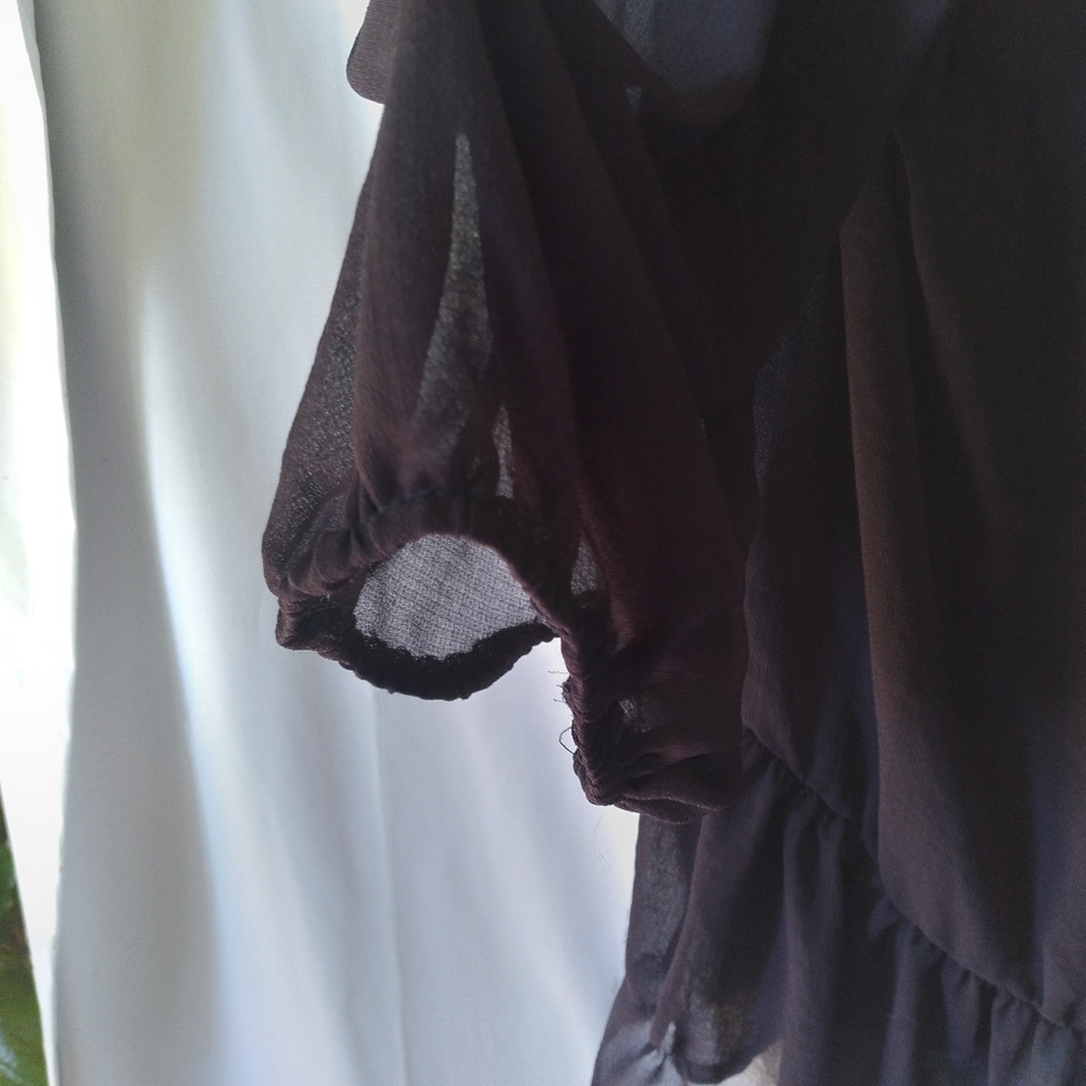Chris And Carol Blouse Womens Size L High Low Navy Sheer Balloon Sleeve - Picture 3 of 7